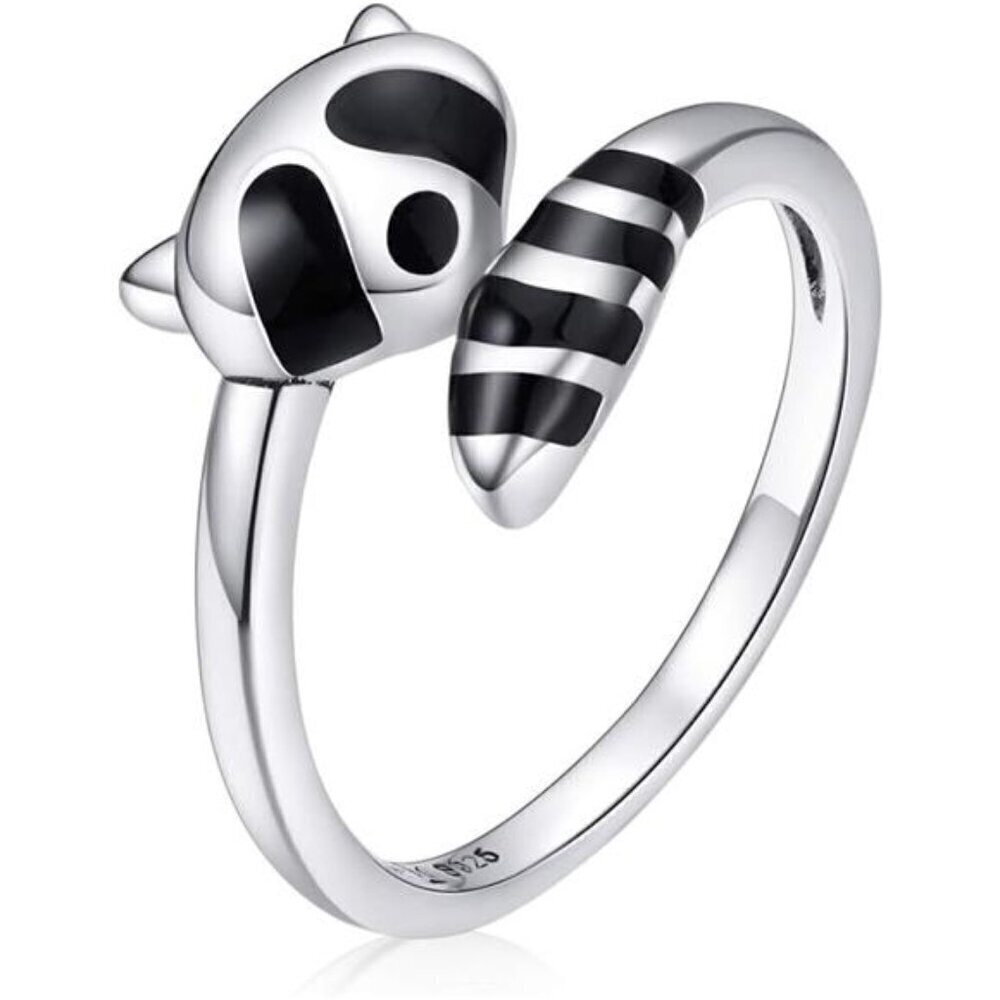 Adjustable Raccoon Ring Silver 925 Sterling Ring Cross Ring Opal Jewelry